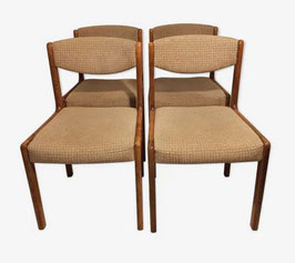 Lot de 4 chaises vintage style scandinave bois et velour 1970