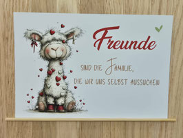 Postkarte „Freunde sind Familie“ – Alpaka mit Herz
