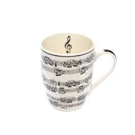 Tasse mit Klaviernoten und Violinschlüssel