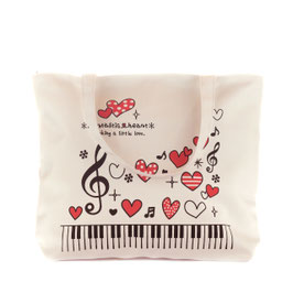Notentasche mit Tastatur und Herzen, beige quer
