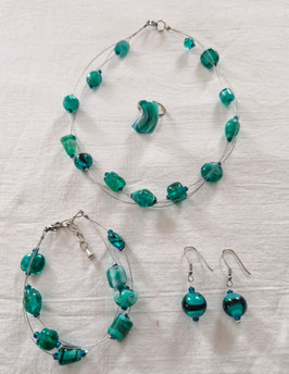 Glasperlen Schmuck Set Petrolfarben