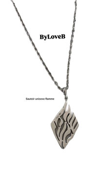 SAUTOIR UNISEXE FLAMME ARGENT