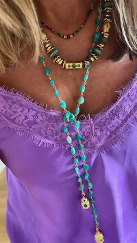 SAUTOIR CRAVATE PIERRES NATURELLES TURQUOISE OU MAUVE