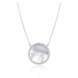 COLLIER MÉDAILLON  ARGENT NACRE BLANCHE (2,5 cm)