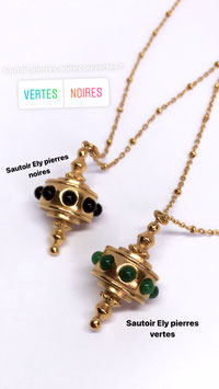 SAUTOIR ELY PIERRES NOIRES OU VERTES AU CHOIX.