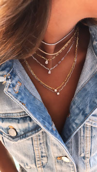 COLLIER MAILLONS POIRE DIAMS ARGENT OU DORÉ AU CHOIX