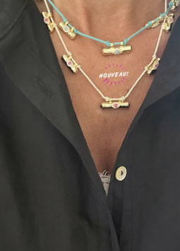 COLLIER CORDONS TURQUOISE OU CRÈME AU CHOIX