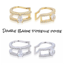 DOUBLE BAGUE D'OREILLE  POIRE ARGENT OU OR AU CHOIX