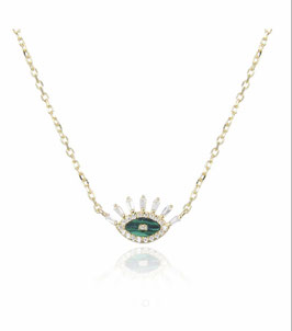 COLLIER MINI EYE VERT ARGENT OU OR AU CHOIX