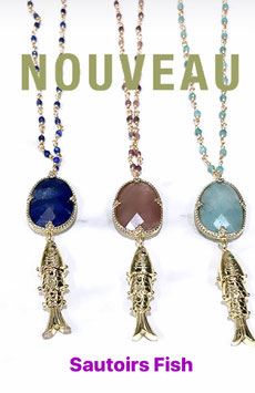 SAUTOIR GOLD FISH, AU CHOIX VERT TURQUOISE, MARINE OU VIEUX ROSE