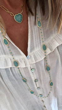 SAUTOIR PIERRES VERTES TURQUOISE