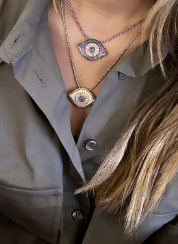 COLLIER AYINE MAUVE/VERT OU GRIS/BLANC
