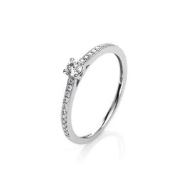 Solitaire mit Seitenbesatz 0,26ct Diamanten, Weißgold 18kt Ringweite 54