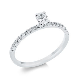 Solitaire mit Seitenbesatz 0,37ct Diamanten, Weißgold 18kt Ringweite 53
