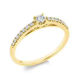 Solitaire mit Seitenbesatz aus 0,24ct Diamanten, Gelbgold 18kt Ringweite 54