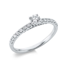Solitaire mit Seitenbesatz 0,48ct Diamanten, Weißgold 18kt Ringweite 54