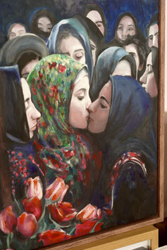 The Iran Kiss / 2024 / 50x50 / framed / Oil on Canvas
