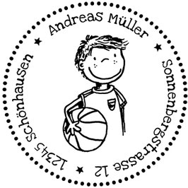 Basketballer Pelle Adress-Stempel (rund)