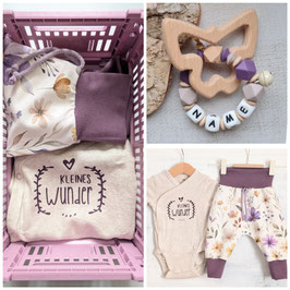 Geschenk Box kleines Wunder Blumen lila/hellbeige 62, 2-4 Monate