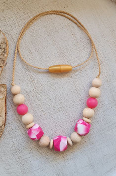 Stillkette Marmor pink/naturholz 60cm