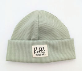 Hipster Beanie "hello i'm new here" dusty mint KU 38-43cm Newborn - 6 Monate
