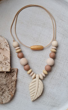 Stillkette Blatt beige/braun/holz 62cm plus Blatt 5cm