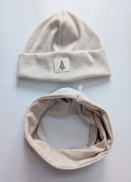 Set Hipster Beanie & Loop Tannenbaum hellbeige meliert KU 48-53cm ca. 2-6 Jahre