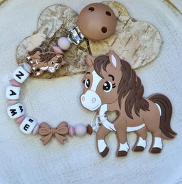 Beisskette Pony braun rosa
