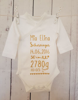 Body mit Geburtsangaben personalisiert gold, rosa, blau, schwarz, türkis, goldrosé