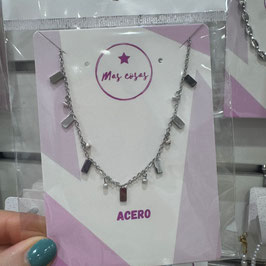 COLLAR PLATEADO PERLITAS&RECTANGULOS