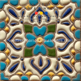 RWBA838: Azulejo Talavera  Realzado Especial Pintado a Mano.