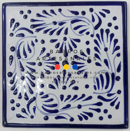 MIMOSA AZUL, Azulejo Talavera de Puebla Set de 12 Piezas.