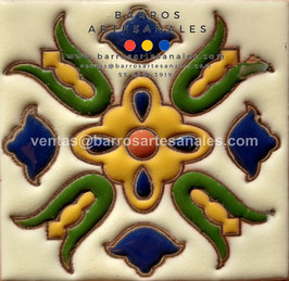 RWBA784: Azulejo Talavera  Realzado  Especial Pintado a Mano.