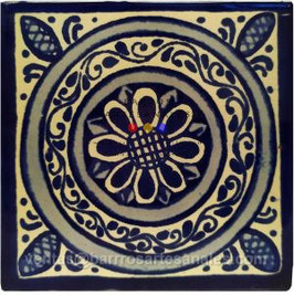 Medallón Azul | Azulejo Artesanal Mayólica Endurecido Pintado a Mano Tipo Talavera