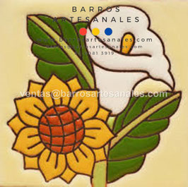 RWBA896: Azulejo Talavera  Realzado sobre Balnco Puro  Especial Pintado a Mano.