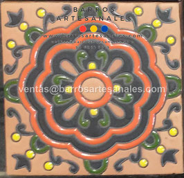 RWBA864: Azulejo Talavera  Realzado Especial Pintado a Mano.
