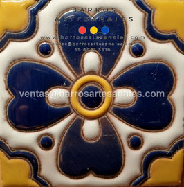 RWBA856: Azulejo Talavera  Realzado sobre Balnco Puro  Especial Pintado a Mano.