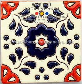 RWBA740: Azulejo Talavera  Realzado sobre Balnco Puro  Especial Pintado a Mano.