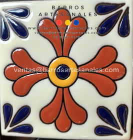 RWBA855: Azulejo Talavera  Realzado sobre Balnco Puro  Especial Pintado a Mano.
