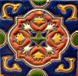 RWBA812: Azulejo Talavera  Realzado Especial Pintado a Mano.