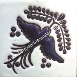 Azulejo Talavera  Realzado Modelo Golondrina Azul con Ramo Pintado a Mano.