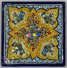 PENSAMIENTOS AMARILLO, Azulejo Talavera de Puebla Set de 12 Piezas.