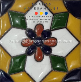 RWBA754: Azulejo Talavera  Realzado Especial Pintado a Mano.