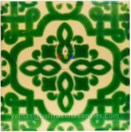 Palenque Verde | Azulejo Artesanal Mayólica Endurecido Pintado a Mano Tipo Talavera