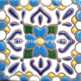 Azulejo Talavera  Realzado Modelo Lluvia Turquesa Pintado a Mano.