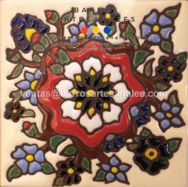RWBA734: Azulejo Talavera  Realzado Especial Pintado a Mano.
