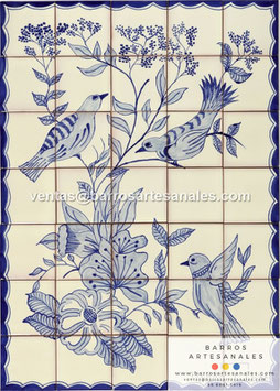 Arrullo Pintado y Horneado en Azulejo Artesanal tipo Tlalavera Realzado de 10.5x10.5 MODELO - 214