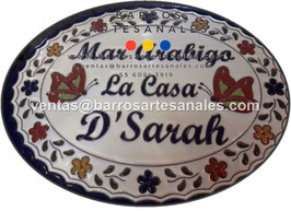 Placa Domiciliaria Realzada Bouquet Plaza Azul y Mariposas Ovalada