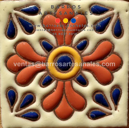 RWBA854: Azulejo Talavera  Realzado sobre Balnco Puro  Especial Pintado a Mano.