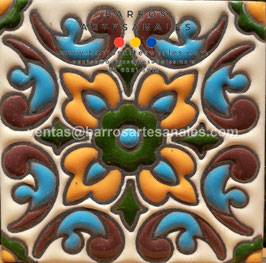 RWBA735: Azulejo Talavera  Realzado Especial Pintado a Mano.